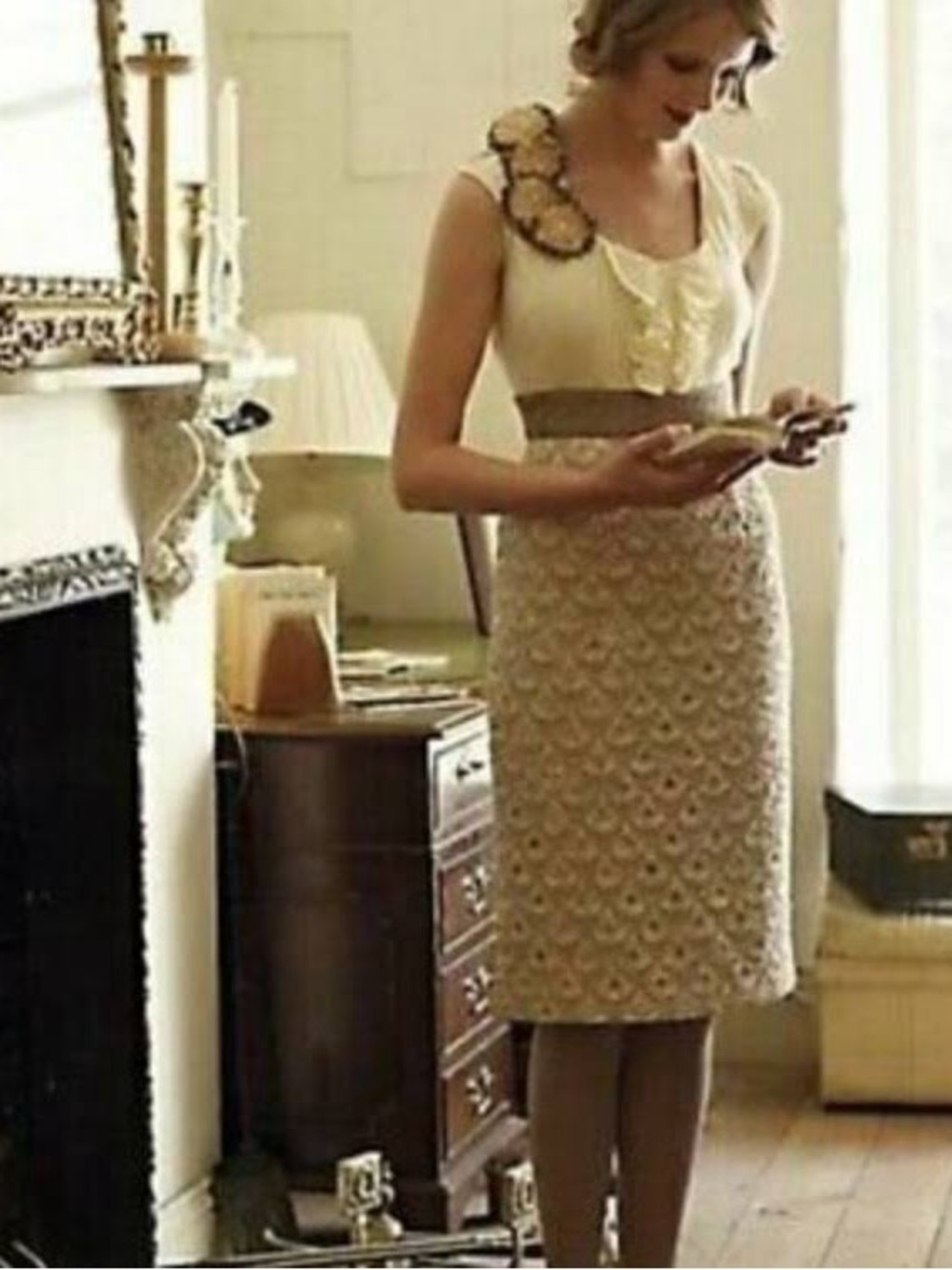 Anthropologie Floreat Babergh Tapestry Dress beige size 6